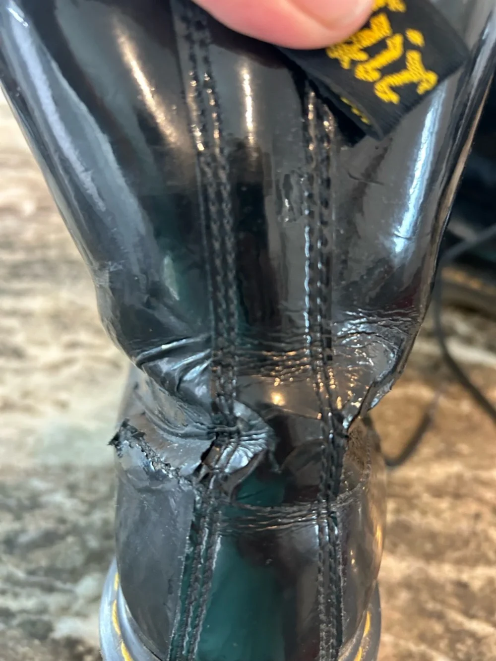 Dr. Martens Black Patent Combat Boots size tag faded 8? Have wear cracking punk - Picture 6 of 16